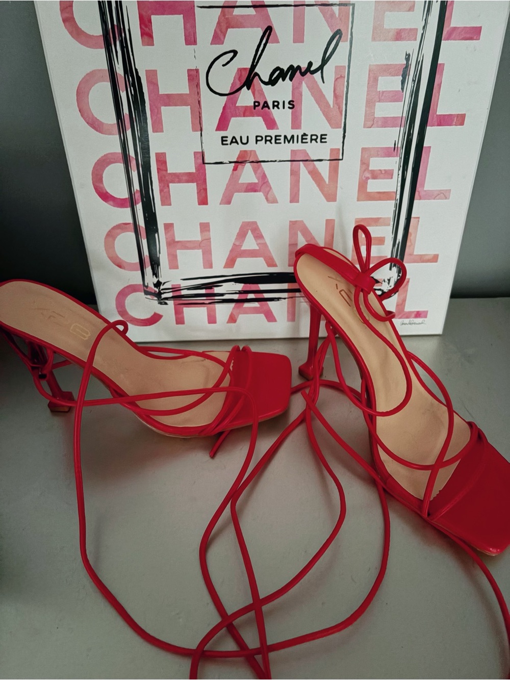 Red Strappy Lace-Up Heeled Sandals - Women's